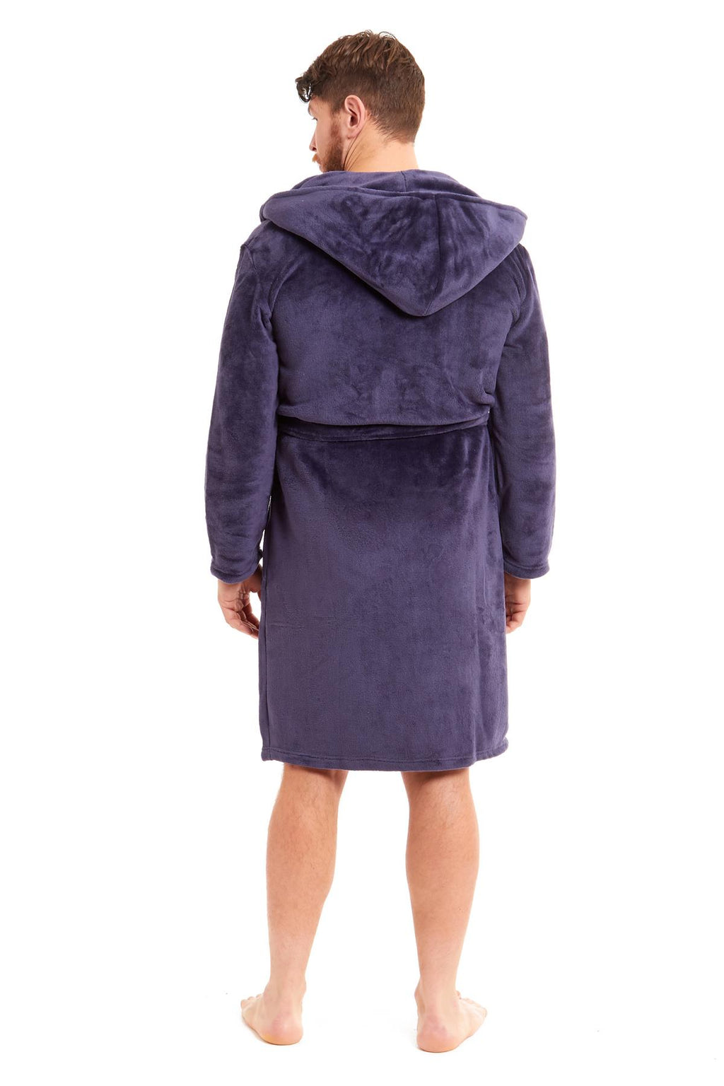 Mens Hooded  Dressing Gown Bath Robe Plain Flannel Fleece Robes Winter Gift