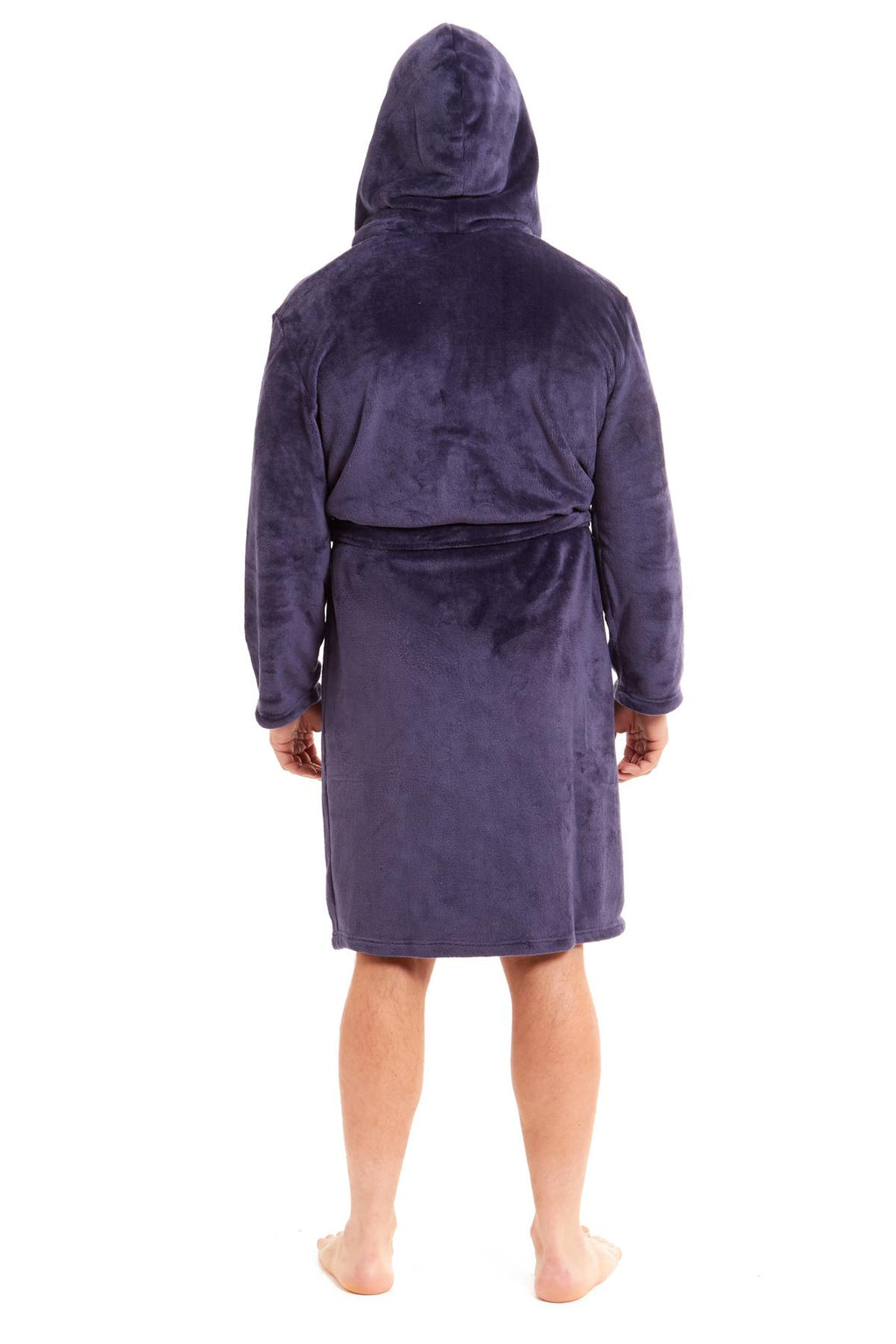 Mens Hooded  Dressing Gown Bath Robe Plain Flannel Fleece Robes Winter Gift
