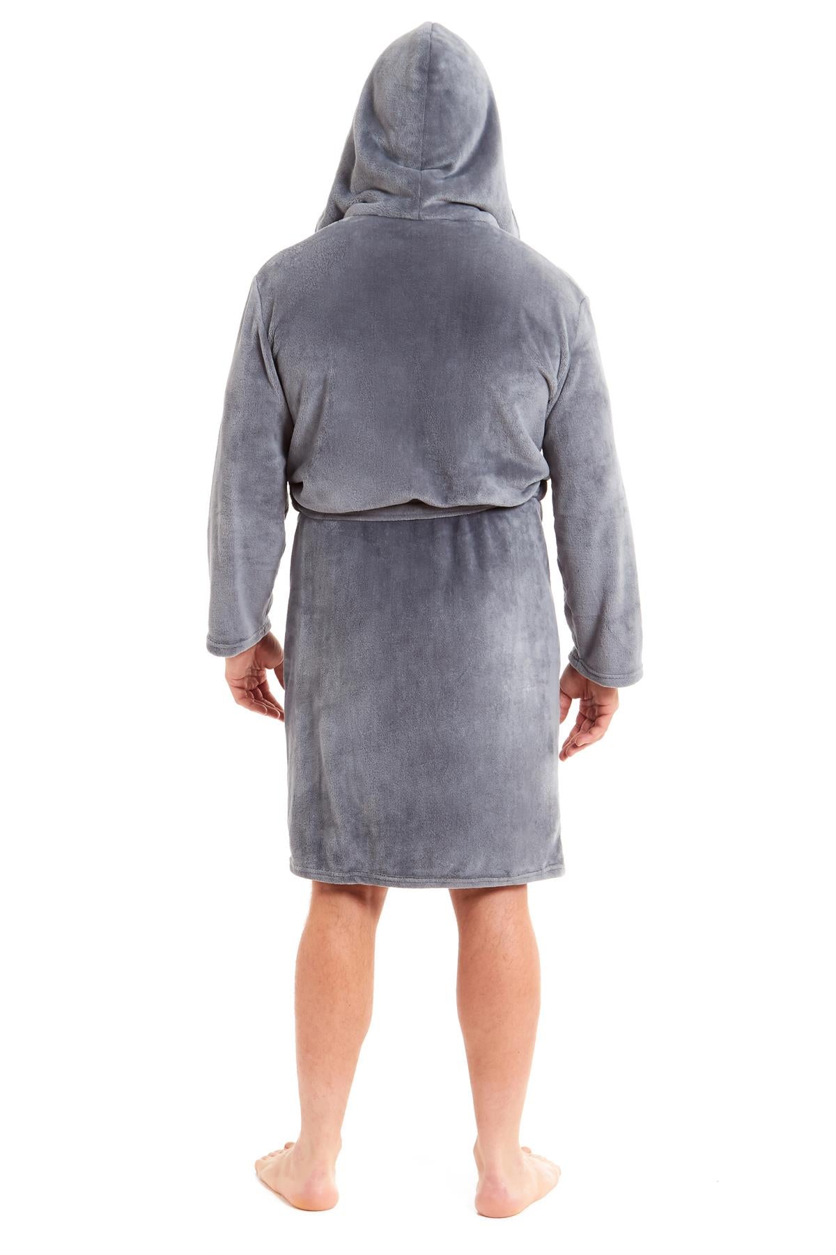 Mens Hooded  Dressing Gown Bath Robe Plain Flannel Fleece Robes Winter Gift