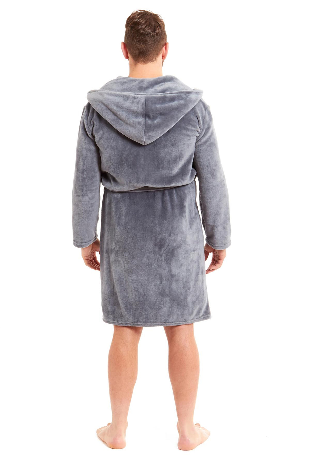 Mens Hooded  Dressing Gown Bath Robe Plain Flannel Fleece Robes Winter Gift