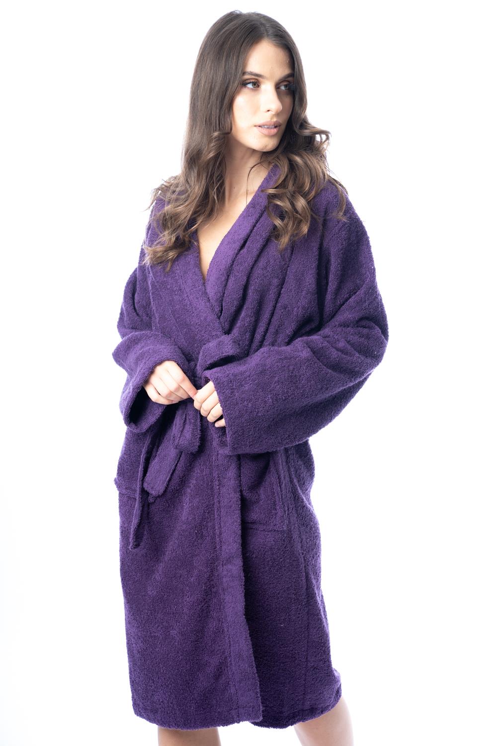 Womens Robe Terry Towelling 100% Cotton Hooded Bath Dressing Gown Bathrobe