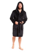 Mens Hooded  Dressing Gown Bath Robe Plain Flannel Fleece Robes Winter Gift