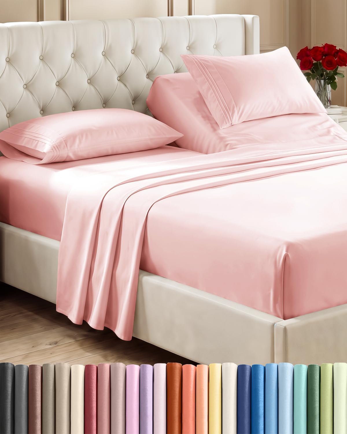 Queen Size 4 Piece Sheet Set - Breathable & Cooling Sheets - Dark Grey