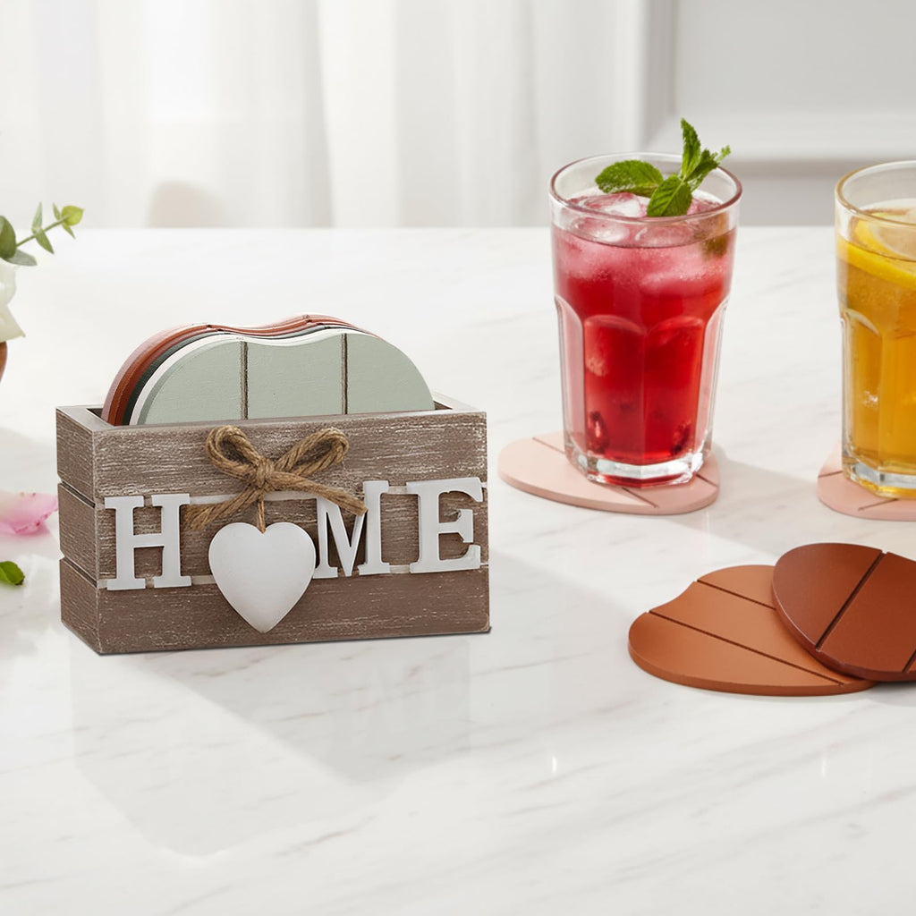 Patelai Set of 6 Wooden Heart Coasters House Warming Gifts, Home, Grey