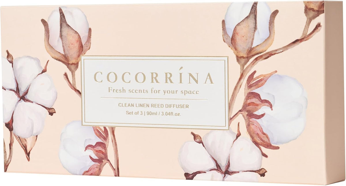 COCORRÍNA Reed Diffuser - 3 Pack/ 90ml with 24 Sticks Reed Diffuser for for House Bedroom Office Decor & Gifts Set (Cashmere Vanilla/Sandalwood Rose/Clean Linen)