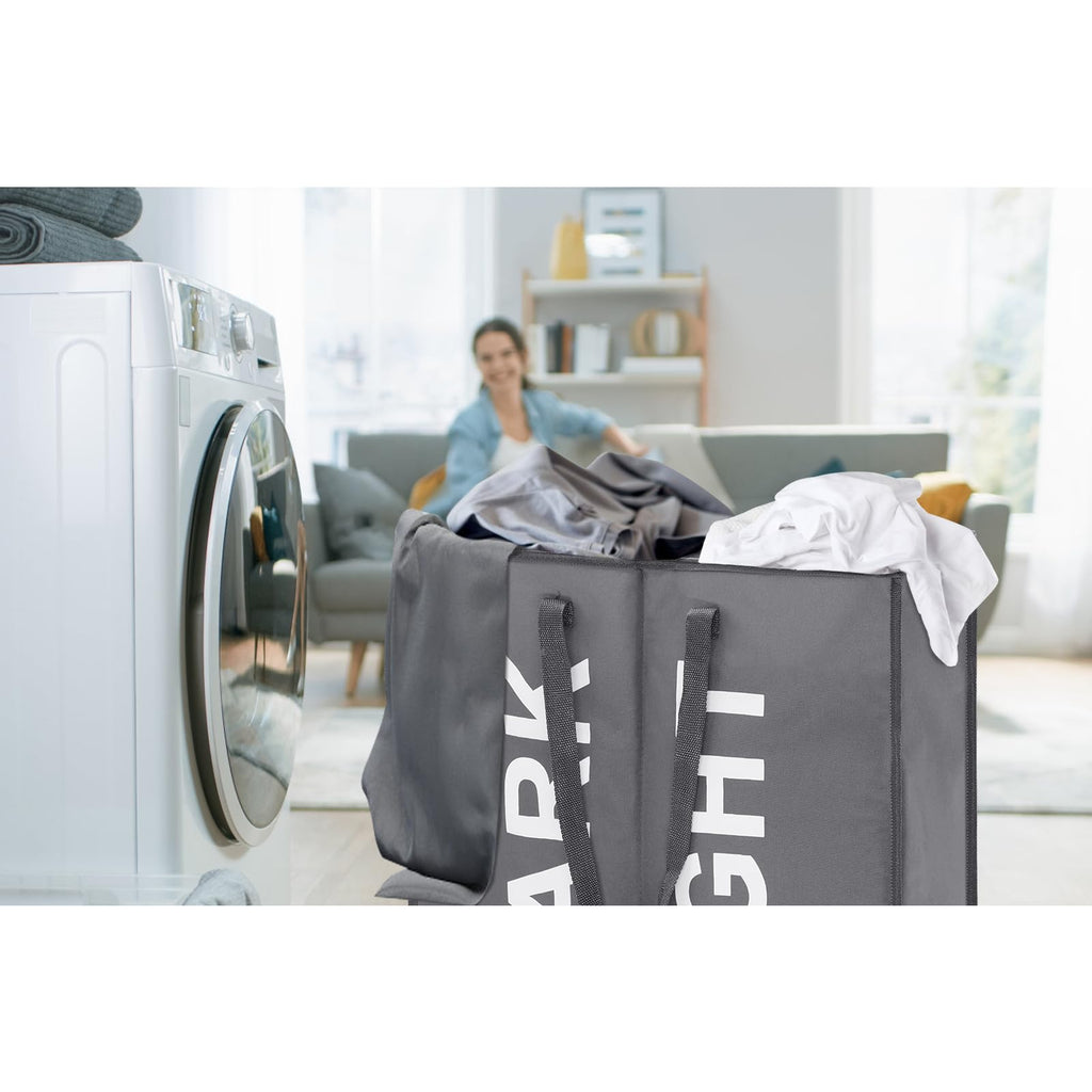 DOKEHOM 80L Collapsible Laundry Basket Bag with 2 Sections, Dark Grey
