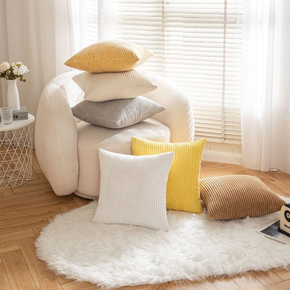 Set of 2 Corduroy Cushion Covers 40cm x 40cm,Soft Striped Square Pillow Case,Cushion Case with Invisible Zipper,Home Boho Decor Pillow Cases for Couch Sofa Bedroom,Living Room-Sage Green
