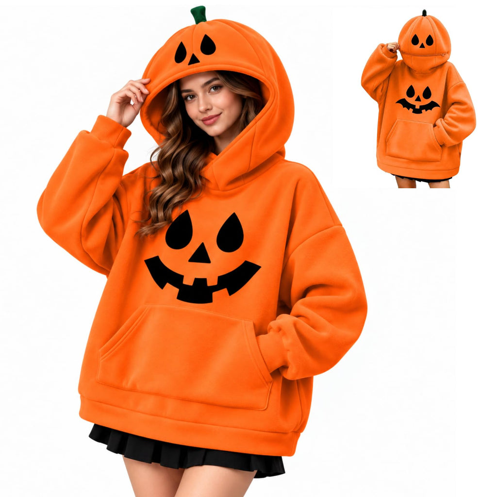 Halloween Jumper Women's Halloween Pumpkin Hoodie Long Sleeve Oversized Sweatshirt Relaxed Oversized, Comfortable, Funny, Novelty, Halloween Parties, Costume Events, Trick or Treating, Gatherings