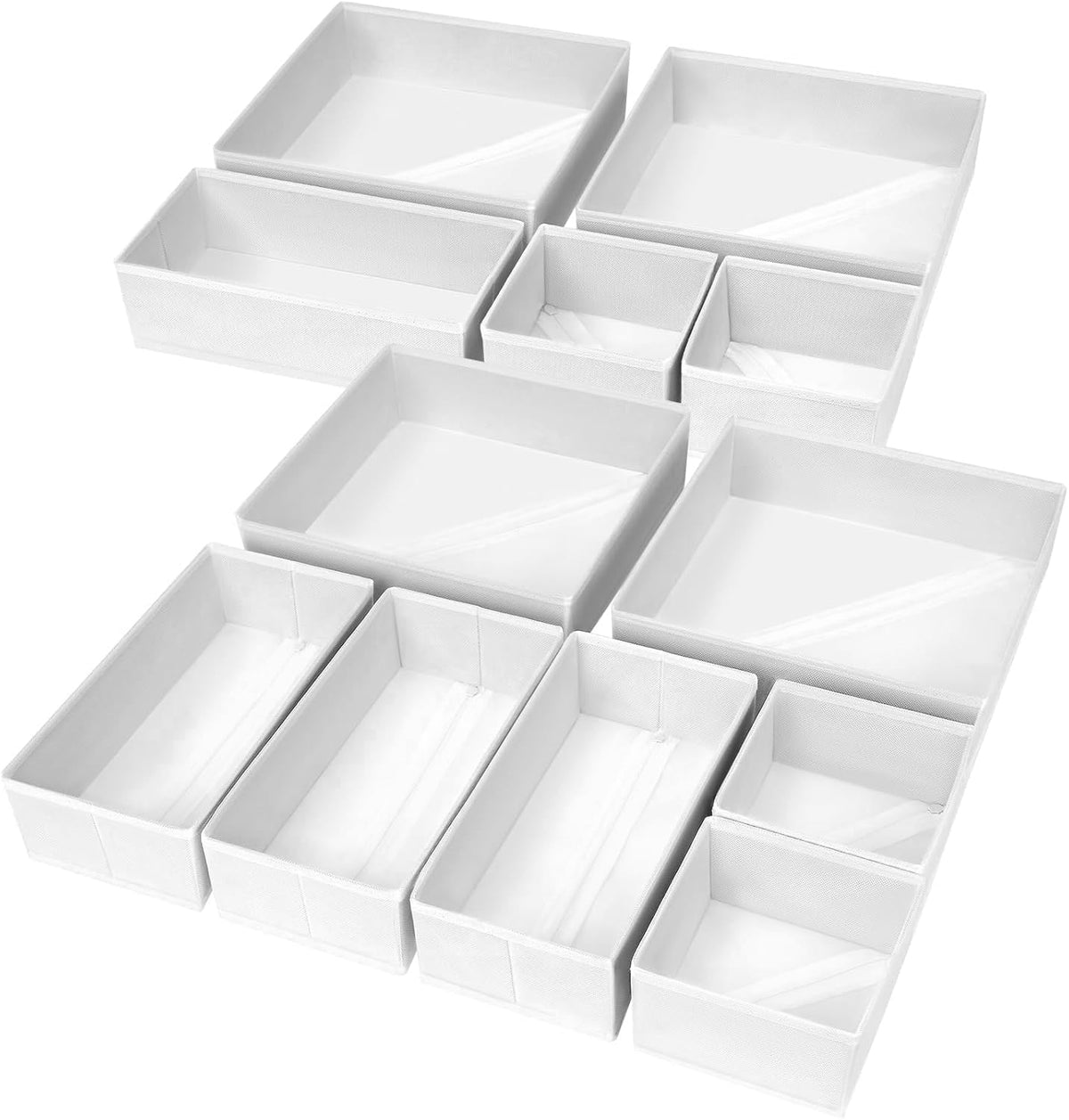 DIMJ 12 Pack Drawer Organisers Foldable Storage Box Fabric Drawer Dividers Wardrobe Storage Organiser Storage Cubes for Bras, Socks, Underwear, Ties, Scarves, Cosmetics