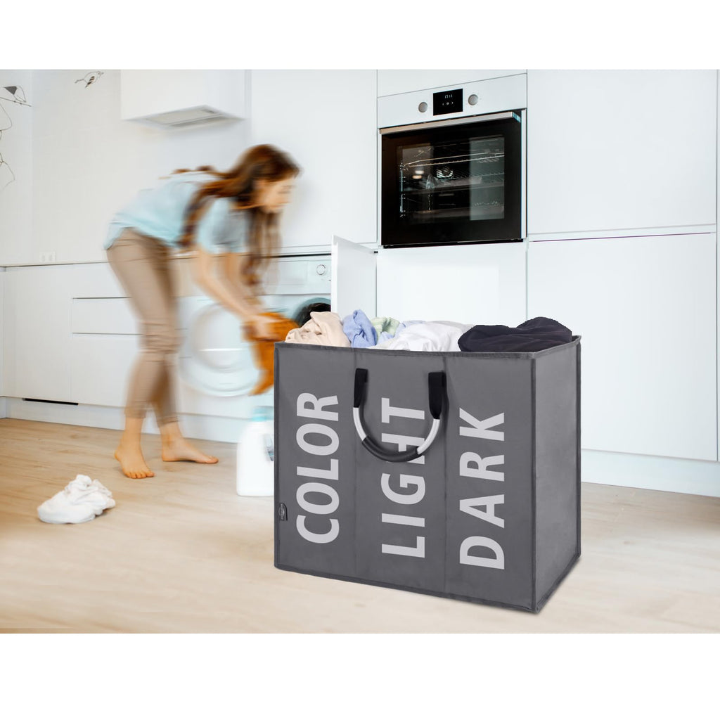 DOKEHOM 80L Collapsible Laundry Basket Bag with 2 Sections, Dark Grey