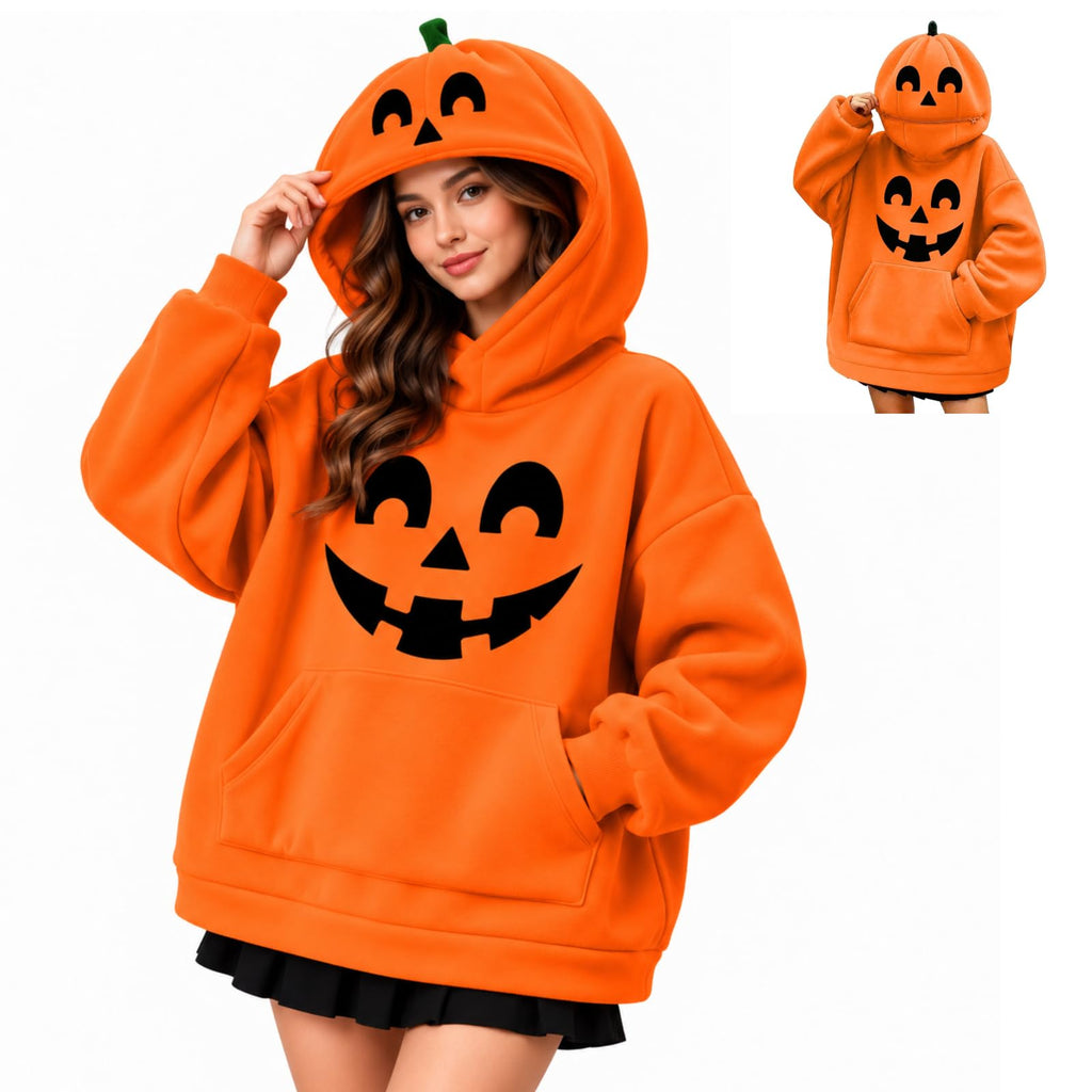 Halloween Jumper Women's Halloween Pumpkin Hoodie Long Sleeve Oversized Sweatshirt Relaxed Oversized, Comfortable, Funny, Novelty, Halloween Parties, Costume Events, Trick or Treating, Gatherings