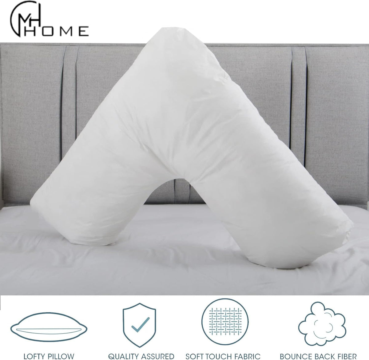 Luxury Filling V Pillow With Pillowcase - Orthopedic Supportive Pillow For Neck, Back & Shoulder - Pregnancy Nursing Support Shaped Pillows - Premium Hollowfiber Filling & Machine Washable