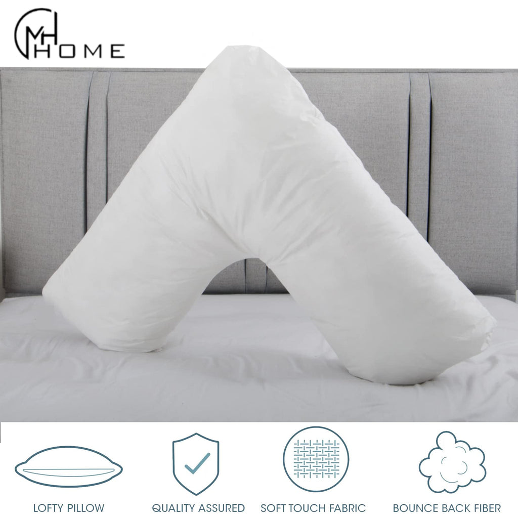 Luxury Filling V Pillow With Pillowcase - Orthopedic Supportive Pillow For Neck, Back & Shoulder - Pregnancy Nursing Support Shaped Pillows - Premium Hollowfiber Filling & Machine Washable