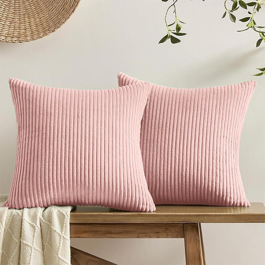 Set of 2 Corduroy Cushion Covers 40cm x 40cm,Soft Striped Square Pillow Case,Cushion Case with Invisible Zipper,Home Boho Decor Pillow Cases for Couch Sofa Bedroom,Living Room-Sage Green