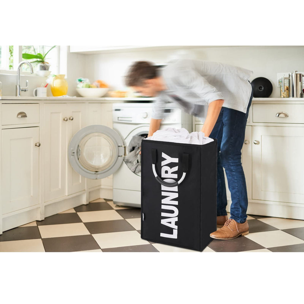 DOKEHOM 80L Collapsible Laundry Basket Bag with 2 Sections, Dark Grey