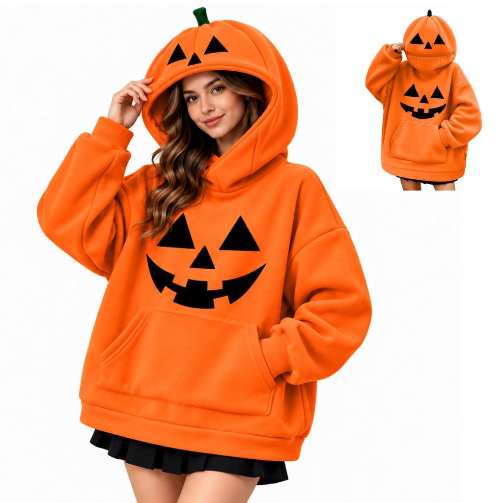Halloween Jumper Women's Halloween Pumpkin Hoodie Long Sleeve Oversized Sweatshirt Relaxed Oversized, Comfortable, Funny, Novelty, Halloween Parties, Costume Events, Trick or Treating, Gatherings