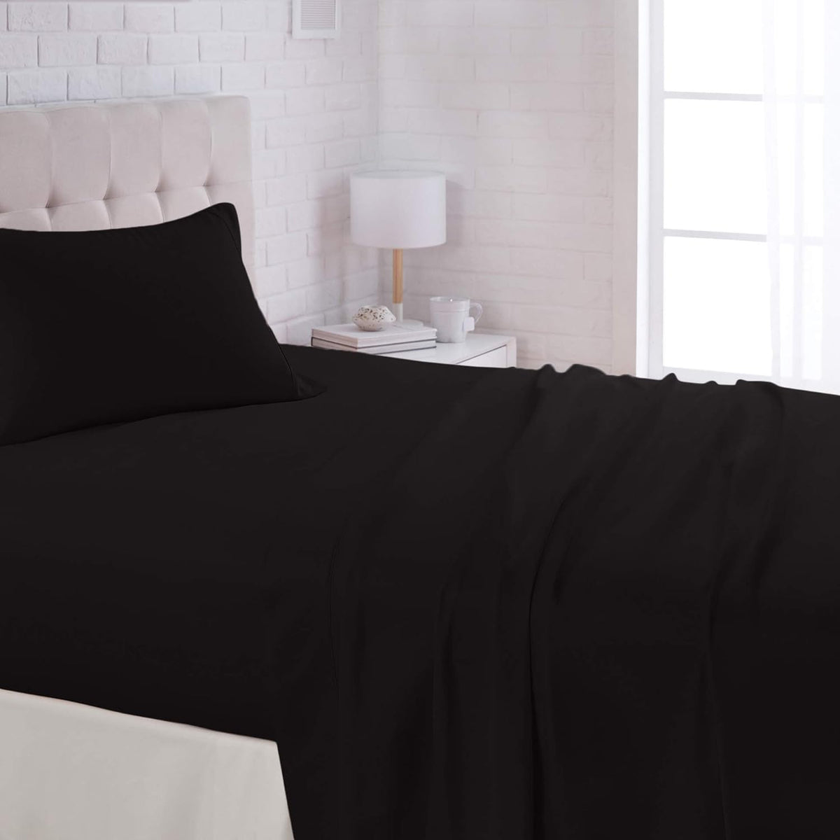 Amazon Basics Lightweight Super Soft Easy Care Wrinkle Free Microfiber 3 Piece Bed Sheet Set with 14-Inch Deep Pockets, Twin, Navy Blue, Solid, Kids, Men & Women Bedding
