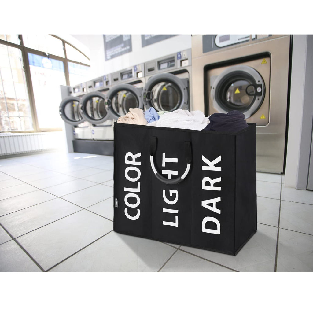 DOKEHOM 80L Collapsible Laundry Basket Bag with 2 Sections, Dark Grey