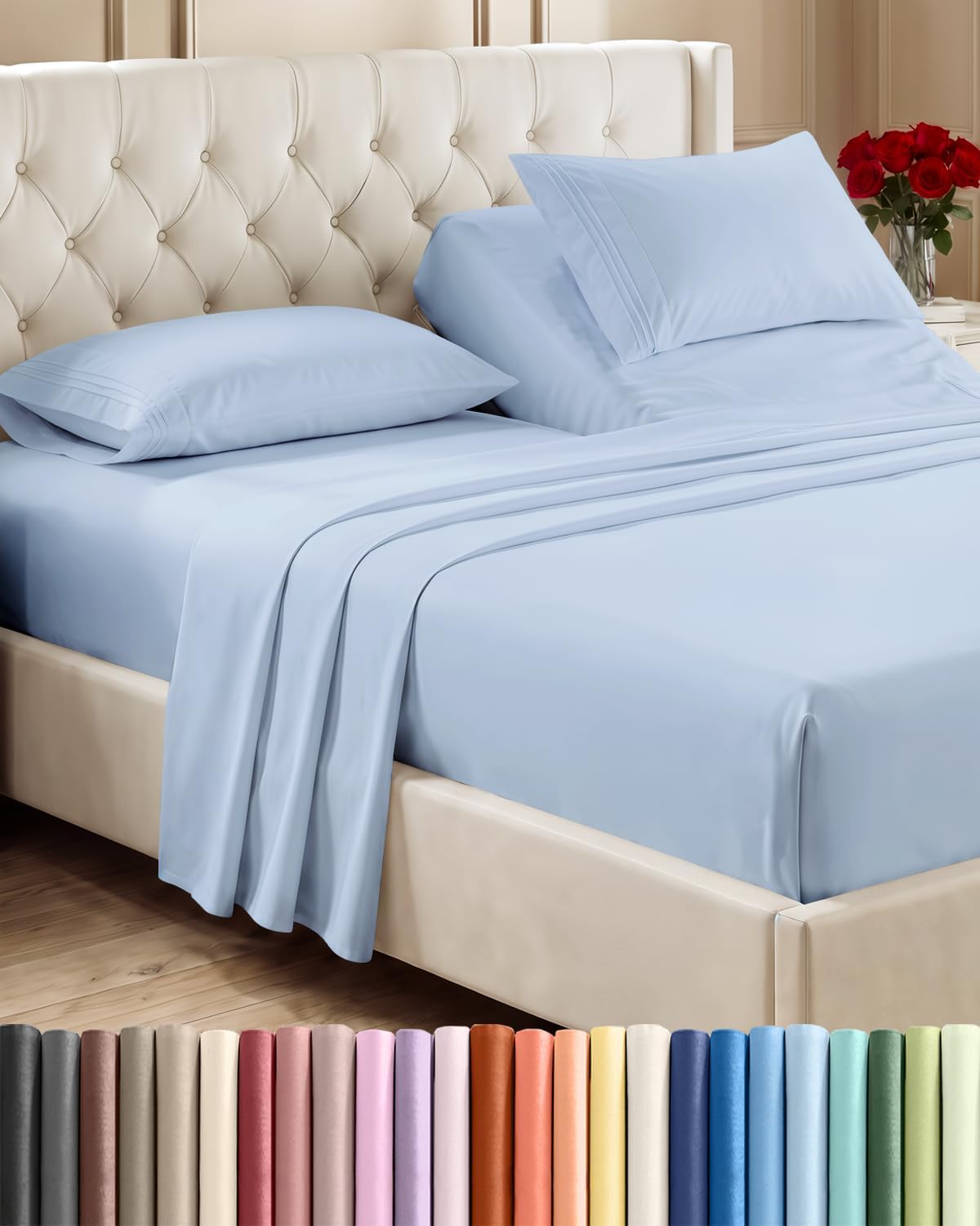 Queen Size 4 Piece Sheet Set - Breathable & Cooling Sheets - Dark Grey