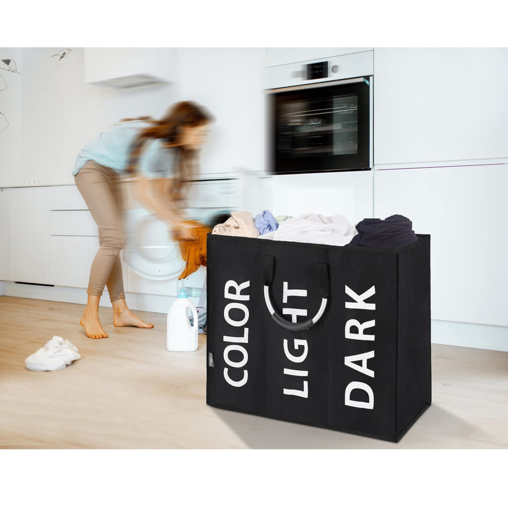 DOKEHOM 80L Collapsible Laundry Basket Bag with 2 Sections, Dark Grey