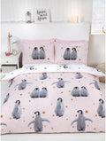 Rapport Home Starry Penguin Double Duvet Cover Set | Reversible Polycotton Bedding with 2 Pillowcases | Cute Pink Design for Kids, Teens & Adults (200x200cm)