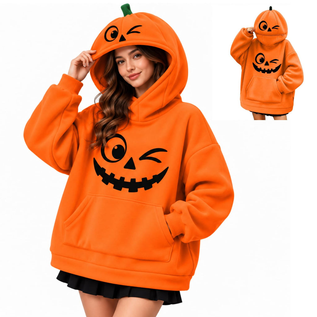 Halloween Jumper Women's Halloween Pumpkin Hoodie Long Sleeve Oversized Sweatshirt Relaxed Oversized, Comfortable, Funny, Novelty, Halloween Parties, Costume Events, Trick or Treating, Gatherings