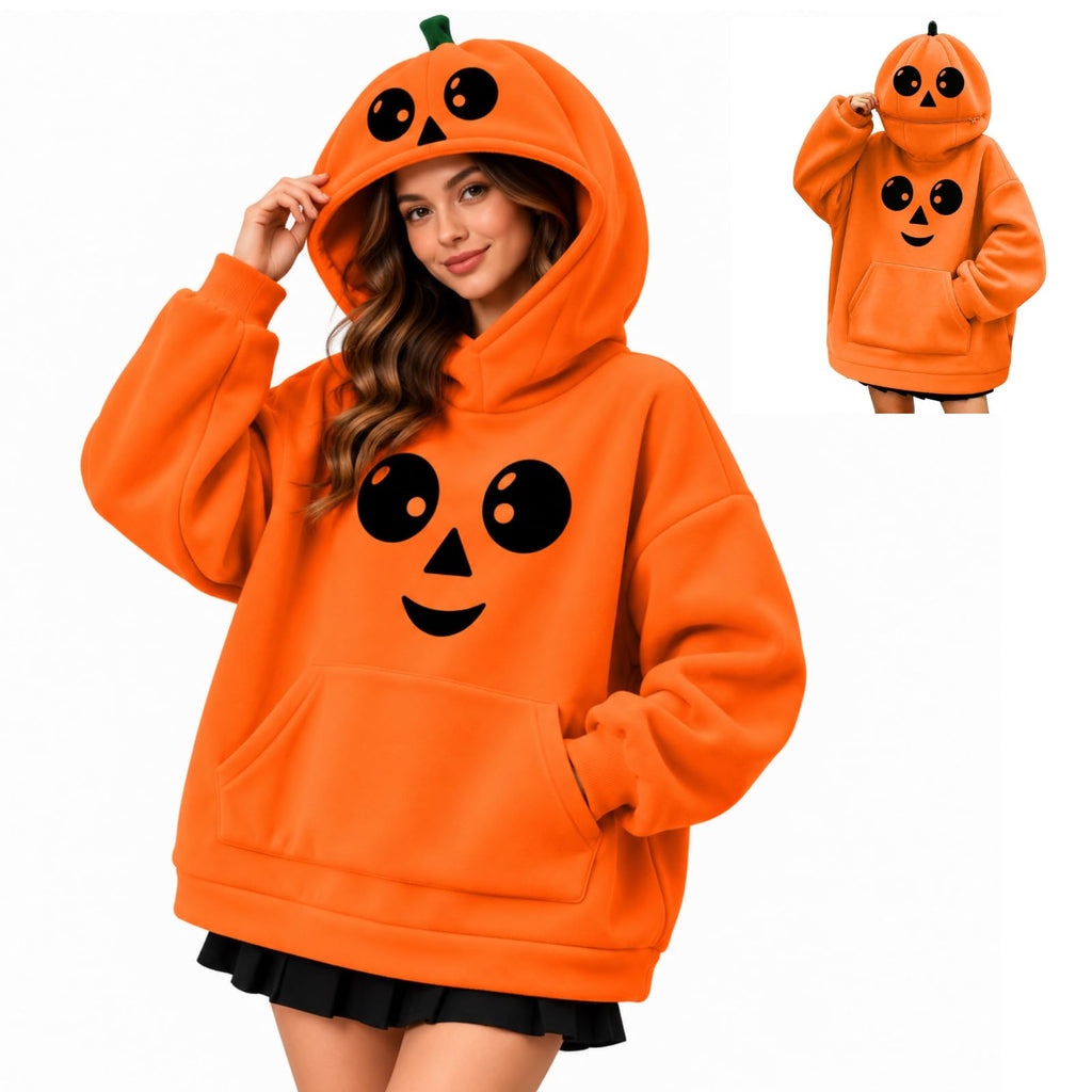 Halloween Jumper Women's Halloween Pumpkin Hoodie Long Sleeve Oversized Sweatshirt Relaxed Oversized, Comfortable, Funny, Novelty, Halloween Parties, Costume Events, Trick or Treating, Gatherings