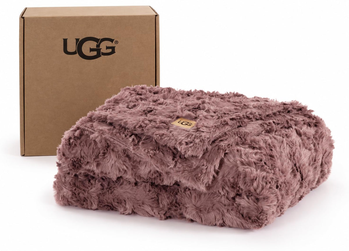 UGG Adalee Throw Blanket for Bed, Faux Fur Blanket, 50" x 70", Brown