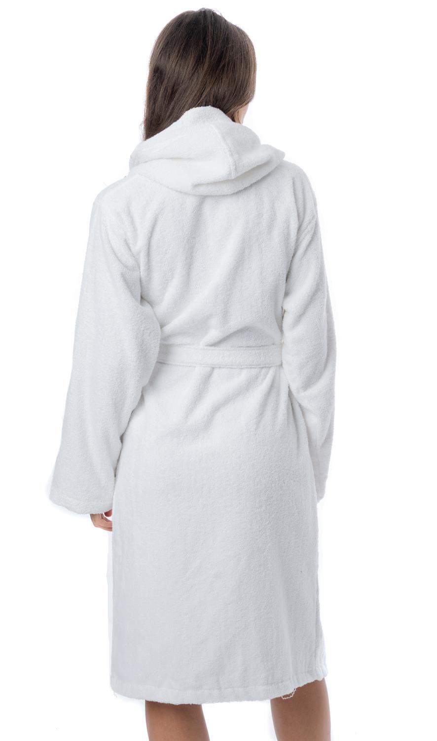 Womens Robe Terry Towelling 100% Cotton Hooded Bath Dressing Gown Bathrobe