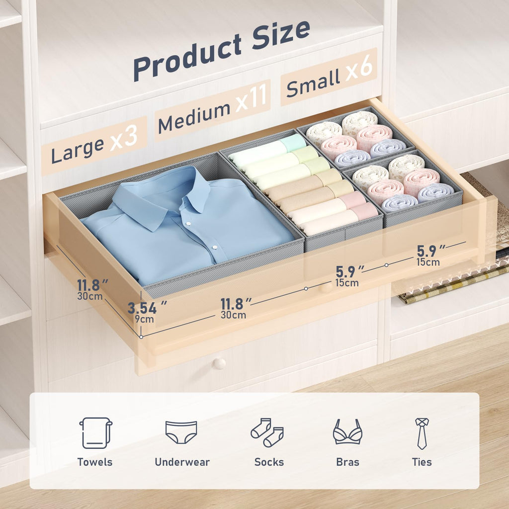 DIMJ 12 Pack Drawer Organisers Foldable Storage Box Fabric Drawer Dividers Wardrobe Storage Organiser Storage Cubes for Bras, Socks, Underwear, Ties, Scarves, Cosmetics