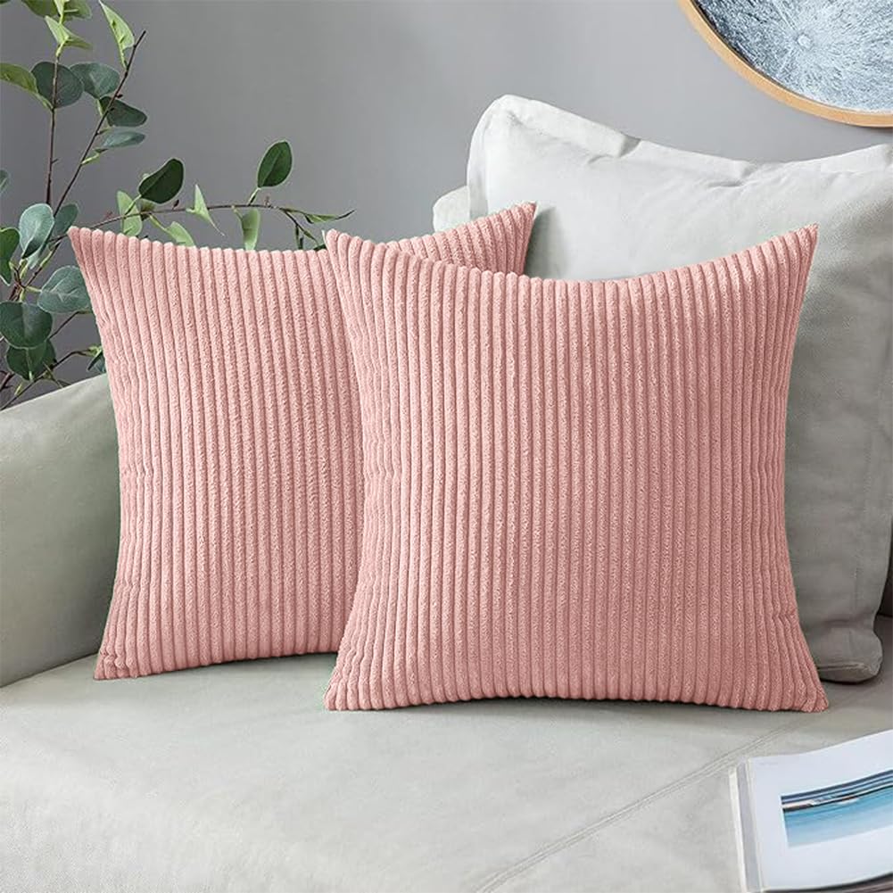 Set of 2 Corduroy Cushion Covers 40cm x 40cm,Soft Striped Square Pillow Case,Cushion Case with Invisible Zipper,Home Boho Decor Pillow Cases for Couch Sofa Bedroom,Living Room-Sage Green