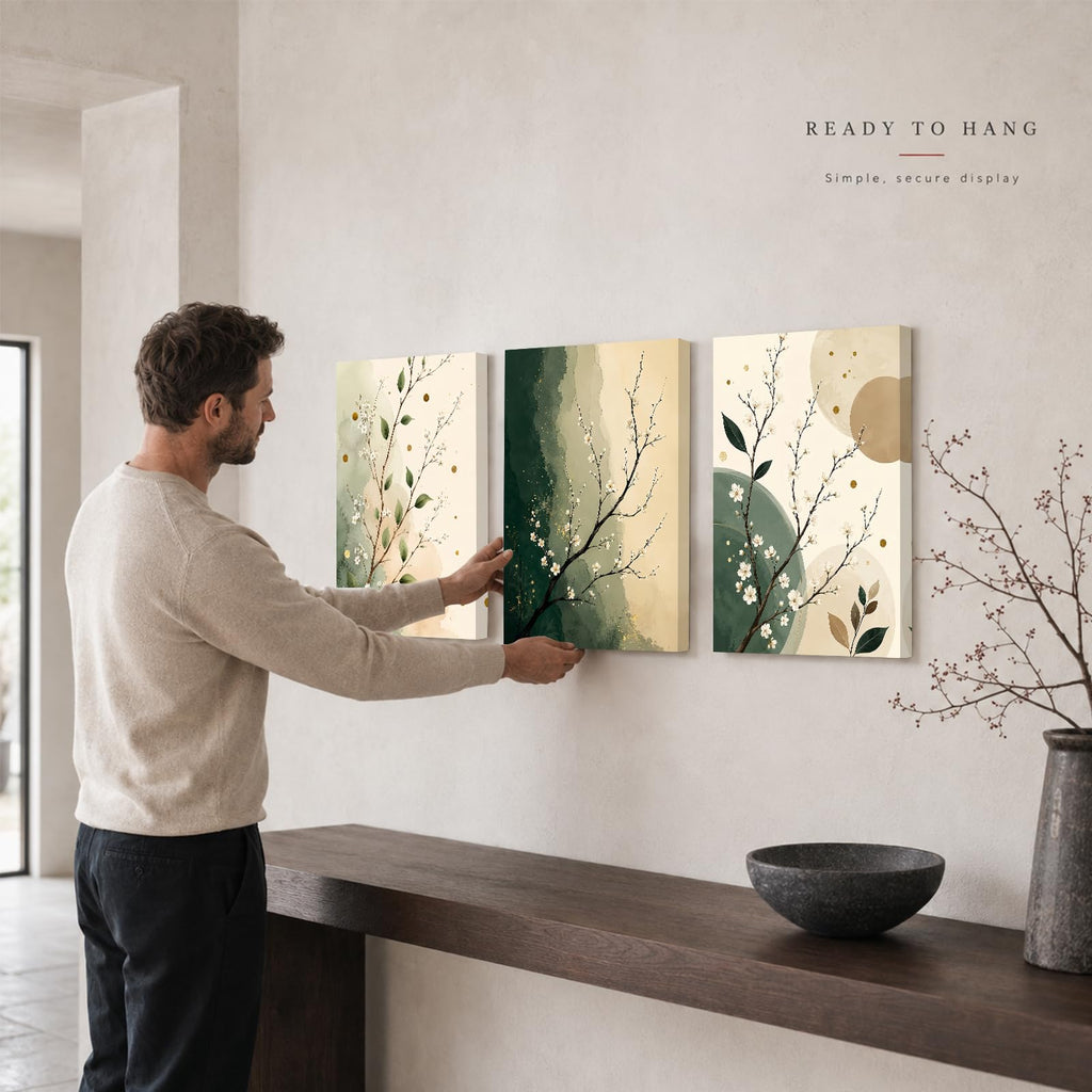 Soft Beige Floral Canvas Prints, Set of 3 Framed 12 x 16 Inch Wall Art