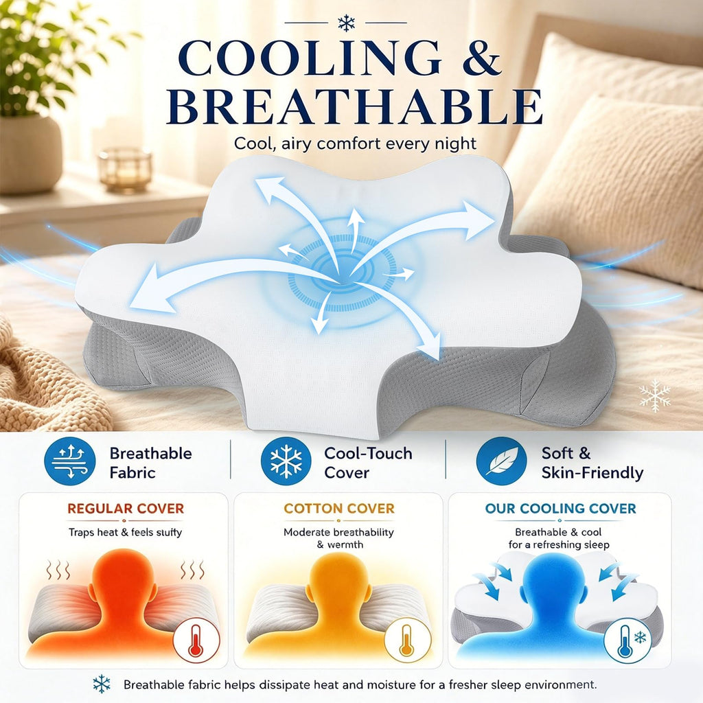 Hydomi Orthopaedic Cervical Pillow for Neck and Shoulder Pain Relief, Memory Foam Neck Support Pillow for Side, Back &Stomach Sleepers, Ergonomic Contour Bed Pillow with Armrest Design, Washable Cover