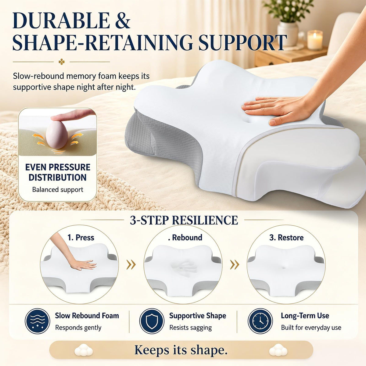 Hydomi Orthopaedic Cervical Pillow for Neck and Shoulder Pain Relief, Memory Foam Neck Support Pillow for Side, Back &Stomach Sleepers, Ergonomic Contour Bed Pillow with Armrest Design, Washable Cover