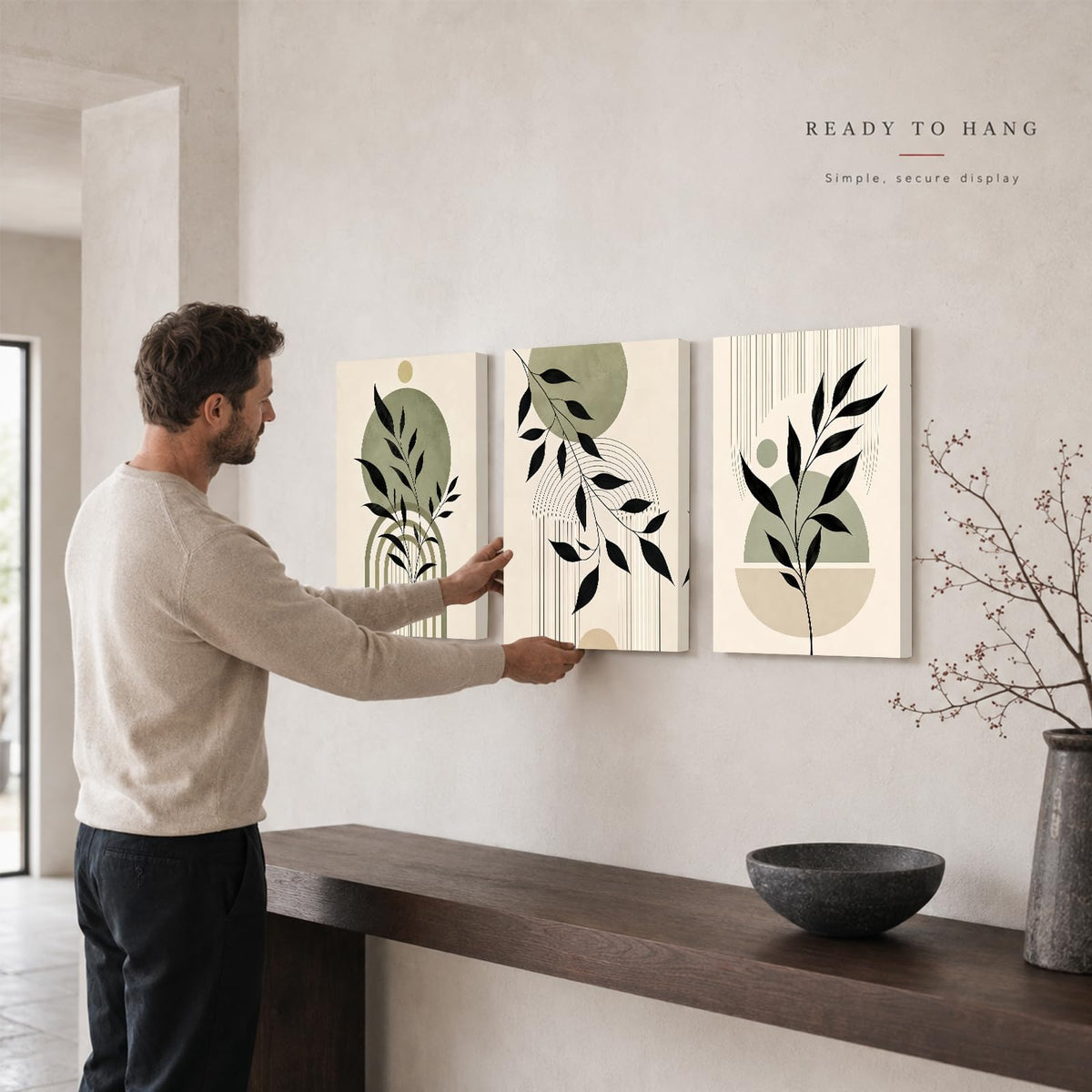 Soft Beige Floral Canvas Prints, Set of 3 Framed 12 x 16 Inch Wall Art