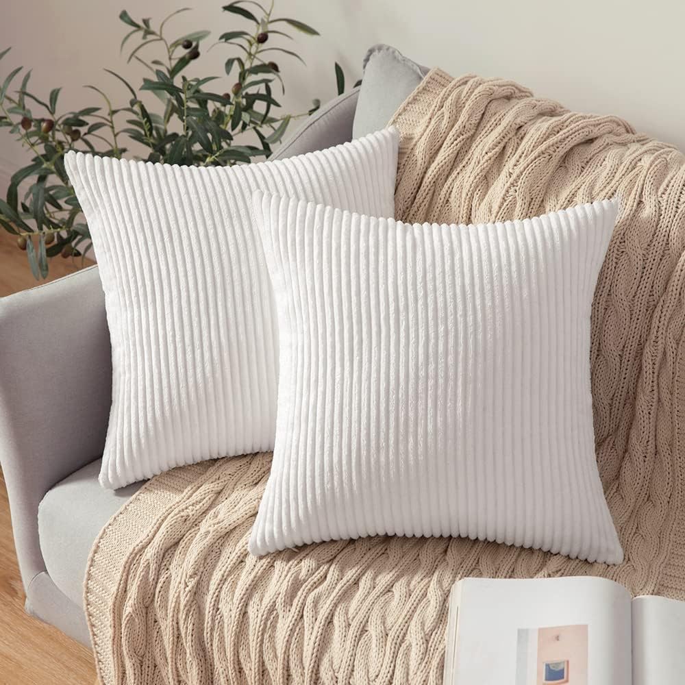 Set of 2 Corduroy Cushion Covers 40cm x 40cm,Soft Striped Square Pillow Case,Cushion Case with Invisible Zipper,Home Boho Decor Pillow Cases for Couch Sofa Bedroom,Living Room-Sage Green