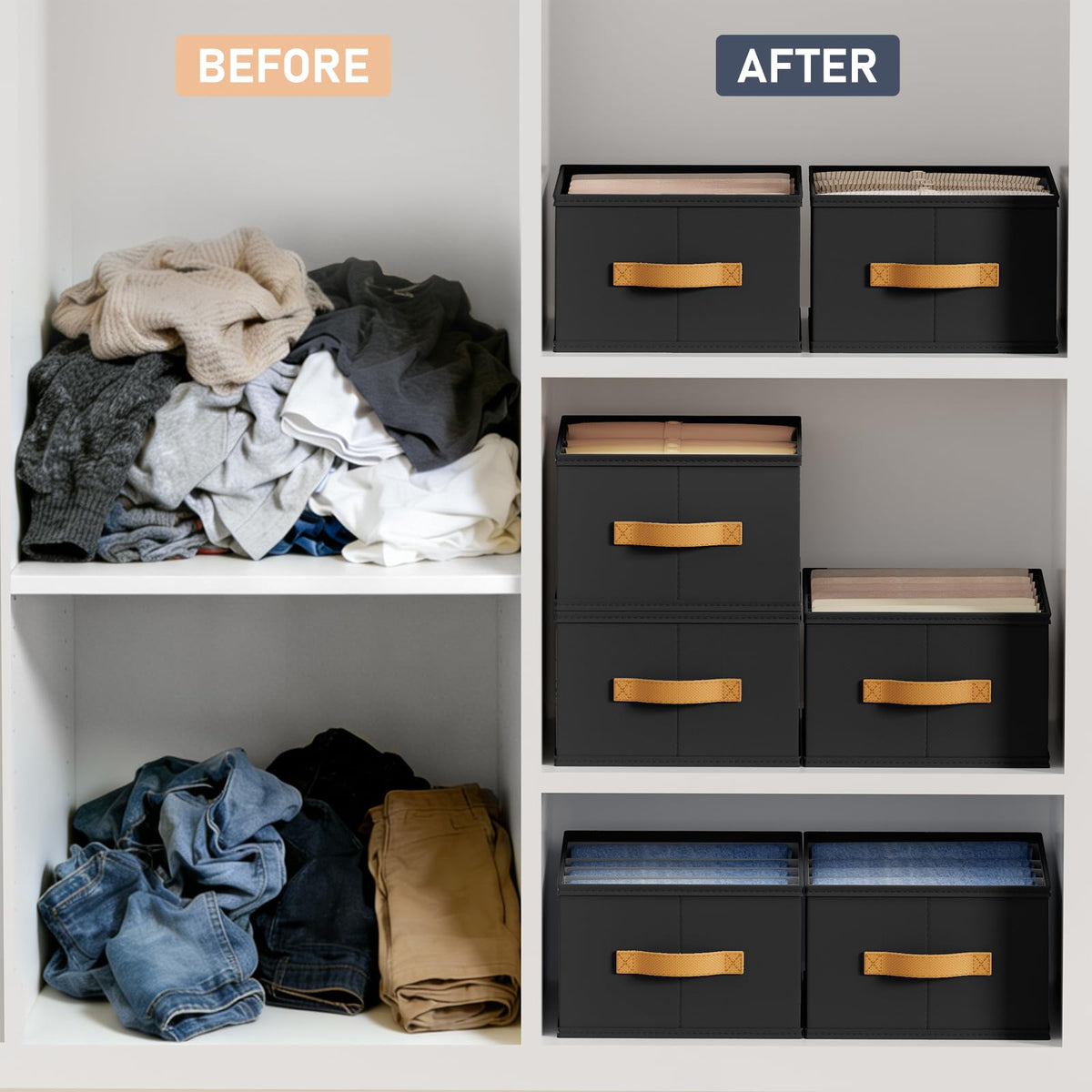 DIMJ 12 Pack Drawer Organisers Foldable Storage Box Fabric Drawer Dividers Wardrobe Storage Organiser Storage Cubes for Bras, Socks, Underwear, Ties, Scarves, Cosmetics