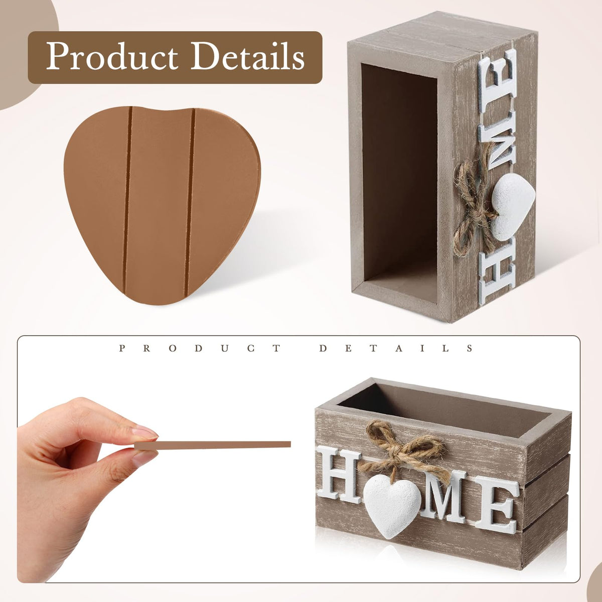 Patelai Set of 6 Wooden Heart Coasters House Warming Gifts, Home, Grey
