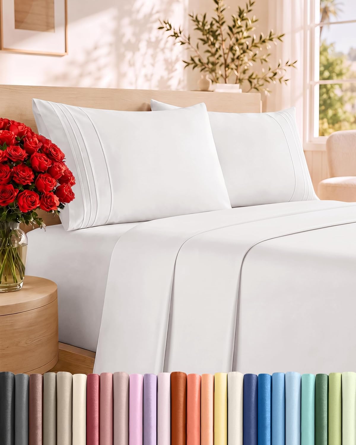 Queen Size 4 Piece Sheet Set - Breathable & Cooling Sheets - Dark Grey