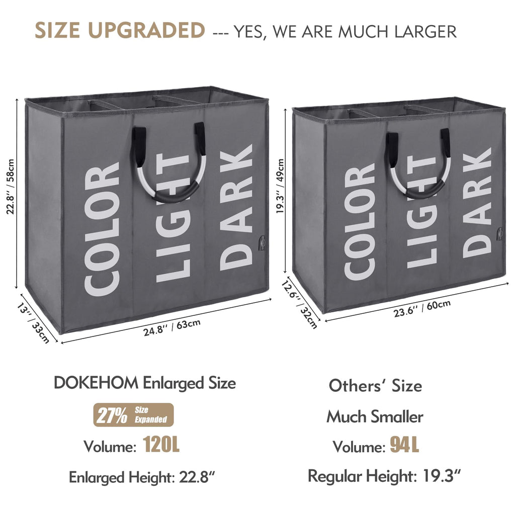 DOKEHOM 80L Collapsible Laundry Basket Bag with 2 Sections, Dark Grey