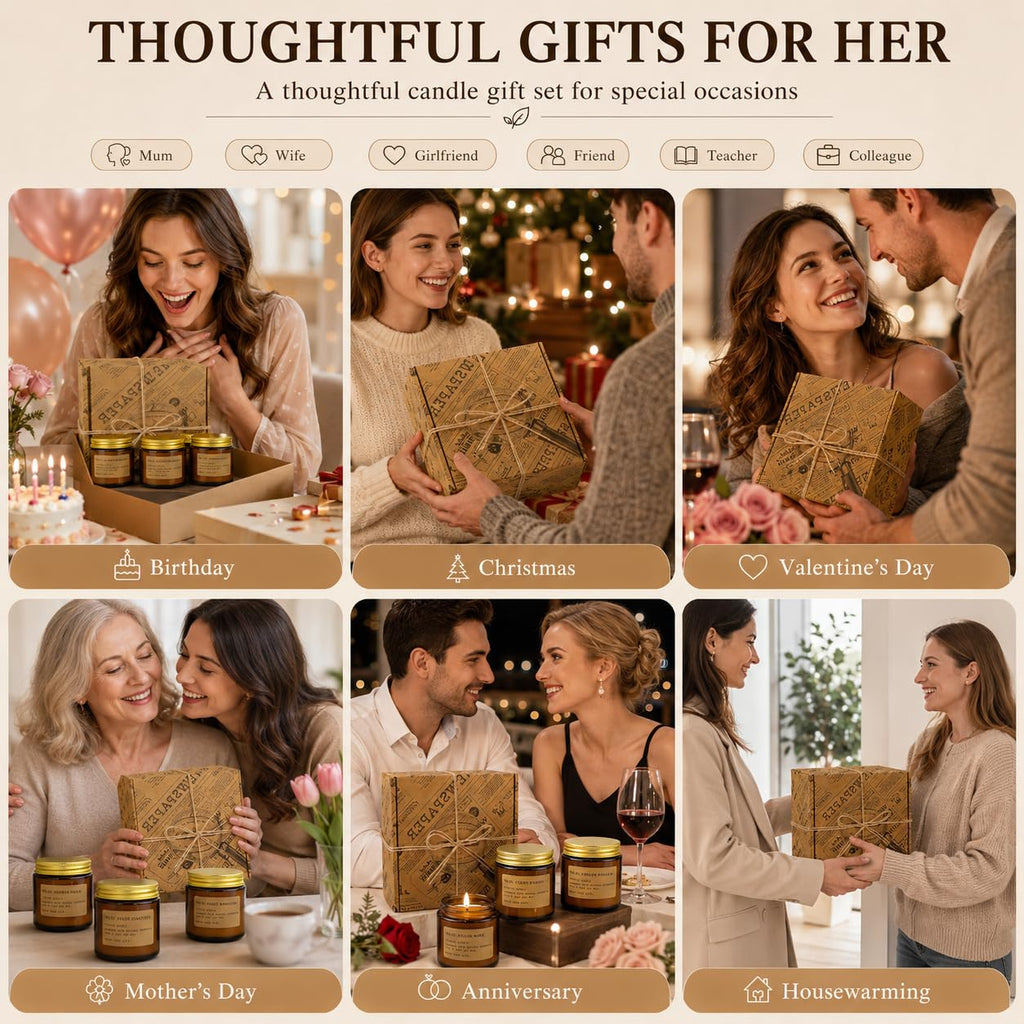 Scented Candles Gift Set, All Occasions Home Spa Gift Box for Relaxation (6 Pack Autumn Glow Collection)