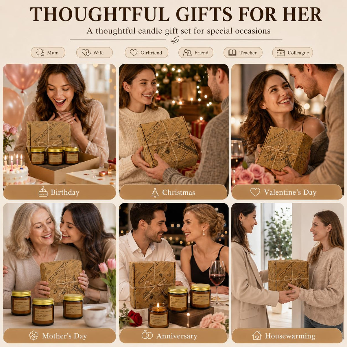 Scented Candles Gift Set, All Occasions Home Spa Gift Box for Relaxation (6 Pack Autumn Glow Collection)