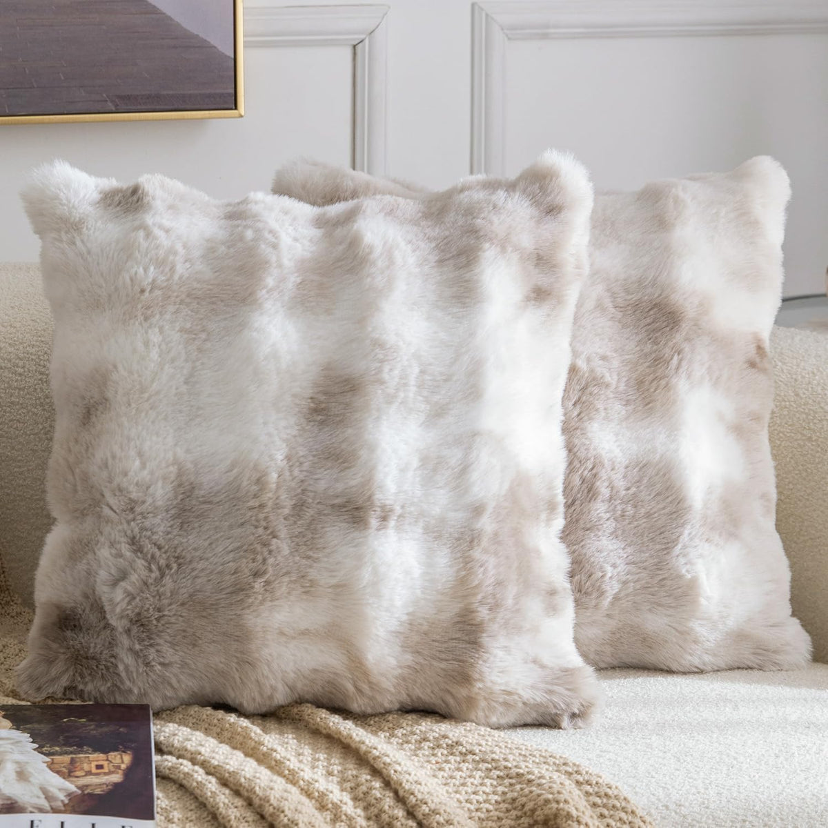 Madizz Pack of 2 Thick Plush Faux Wool Cushion Covers 45x45 cm Cream Soft Neutral Decorative Throw Pillow Covers Accent Boho Pillowcases for Couch Sofa Bedroom Pillow Shell