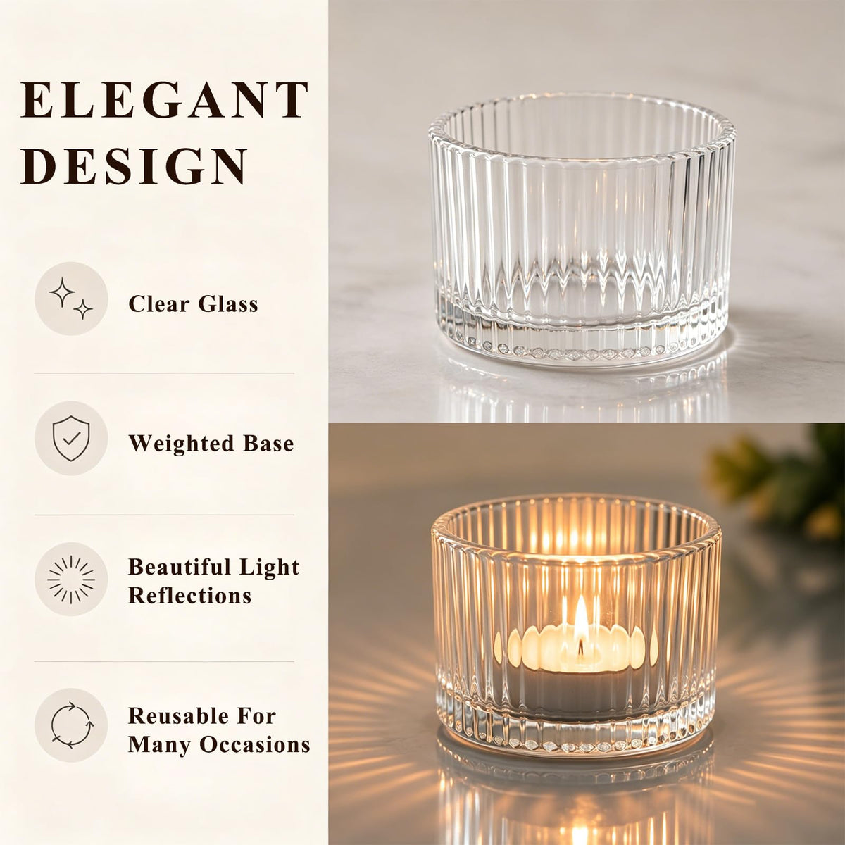12 Pcs Amber Glass Votive Candle Holders, Small Tea Lights Candle Holder for Table Centerpiece Decor, Vintage Candle Holders for Wedding Decor Table Birthday Party Home (Amber)