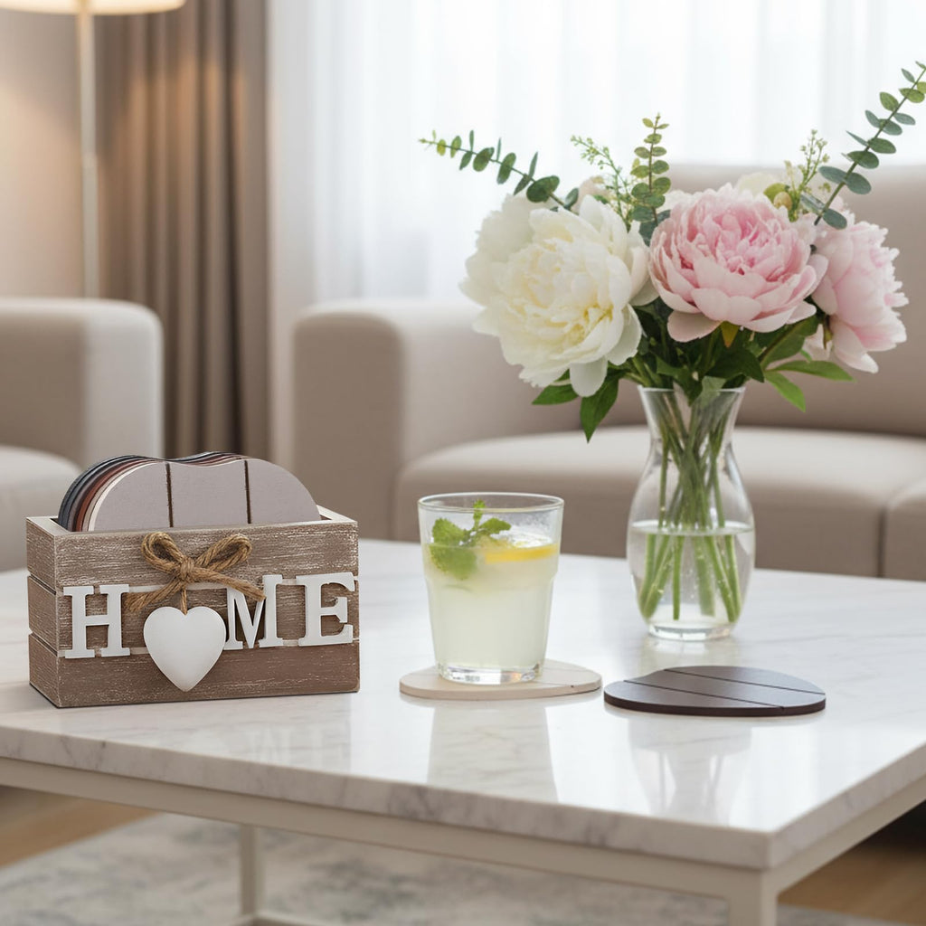 Patelai Set of 6 Wooden Heart Coasters House Warming Gifts, Home, Grey