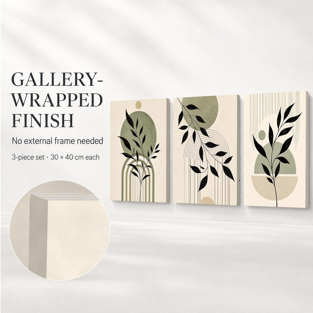 Soft Beige Floral Canvas Prints, Set of 3 Framed 12 x 16 Inch Wall Art