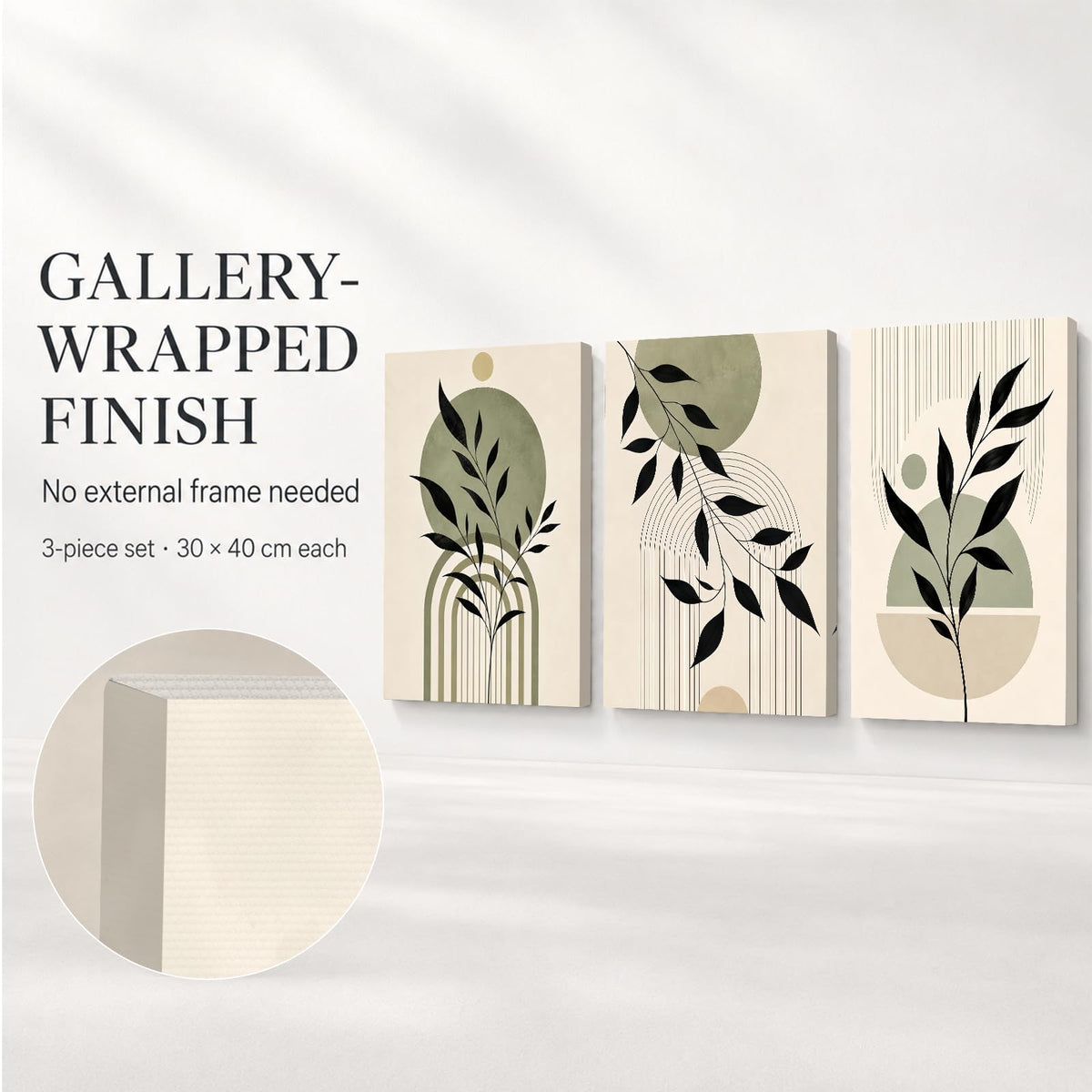 Soft Beige Floral Canvas Prints, Set of 3 Framed 12 x 16 Inch Wall Art