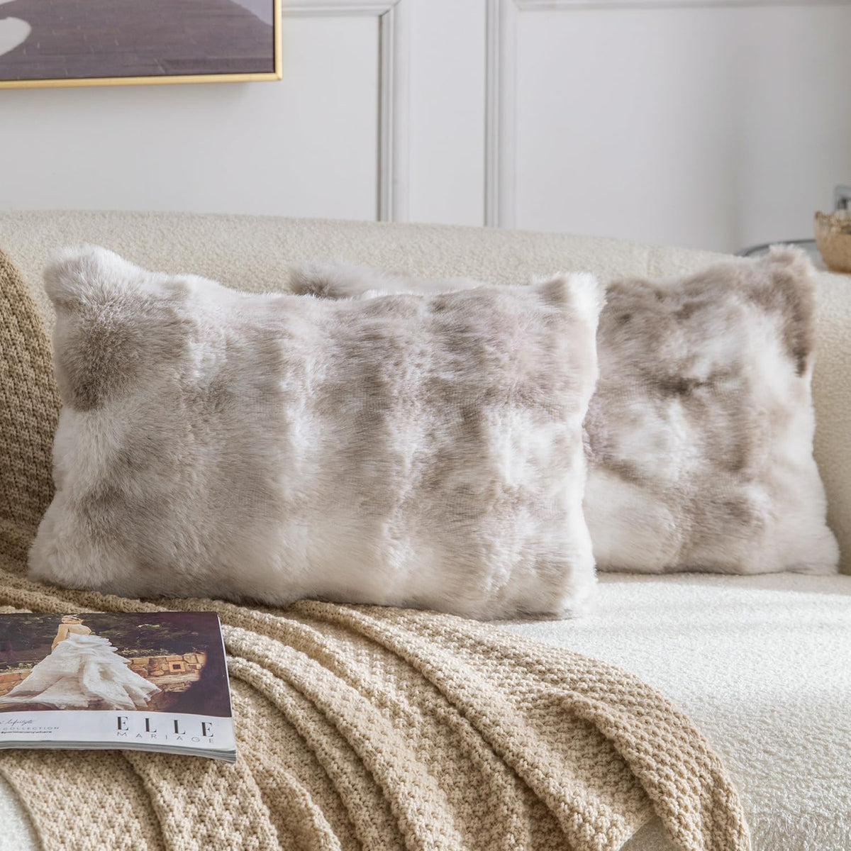 Madizz Pack of 2 Thick Plush Faux Wool Cushion Covers 45x45 cm Cream Soft Neutral Decorative Throw Pillow Covers Accent Boho Pillowcases for Couch Sofa Bedroom Pillow Shell