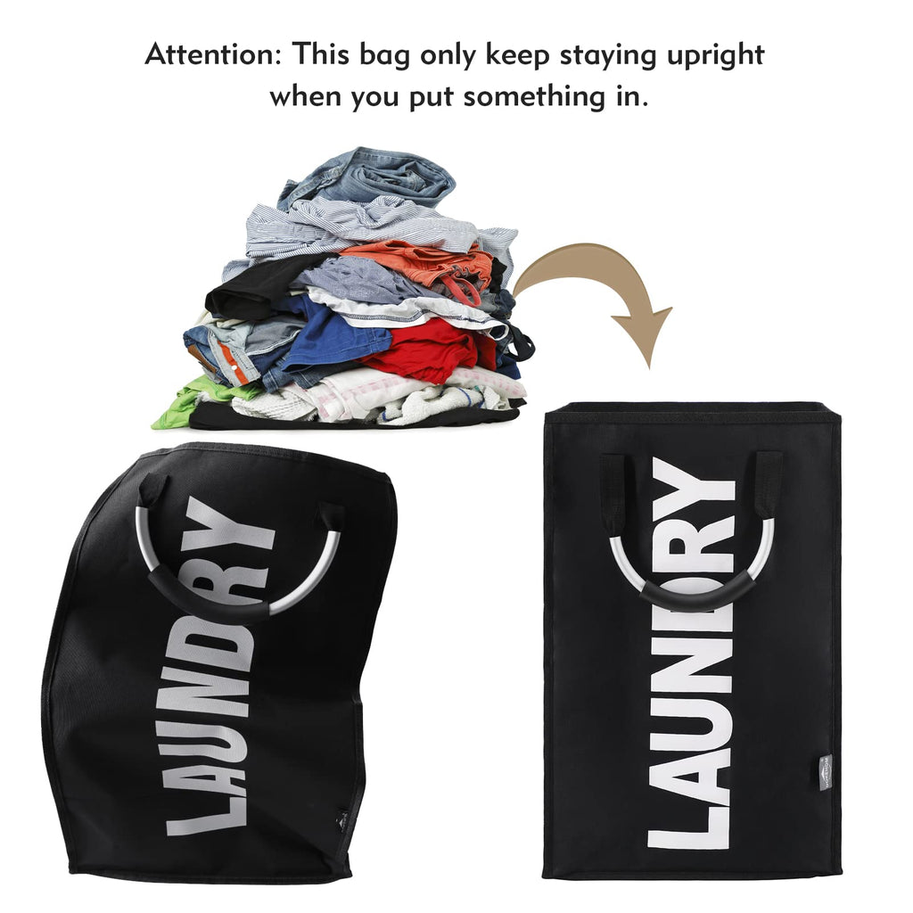 DOKEHOM 80L Collapsible Laundry Basket Bag with 2 Sections, Dark Grey