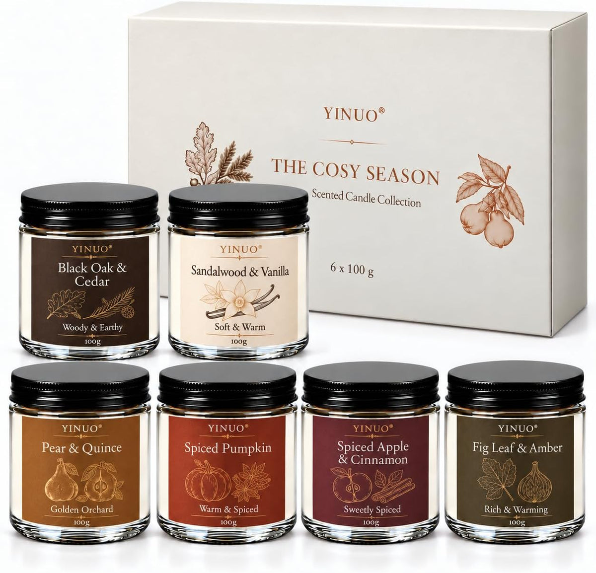 Scented Candles Gift Set, All Occasions Home Spa Gift Box for Relaxation (6 Pack Autumn Glow Collection)